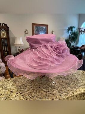 Lavender Organza Wide-Brim Kentucky Derby Hat